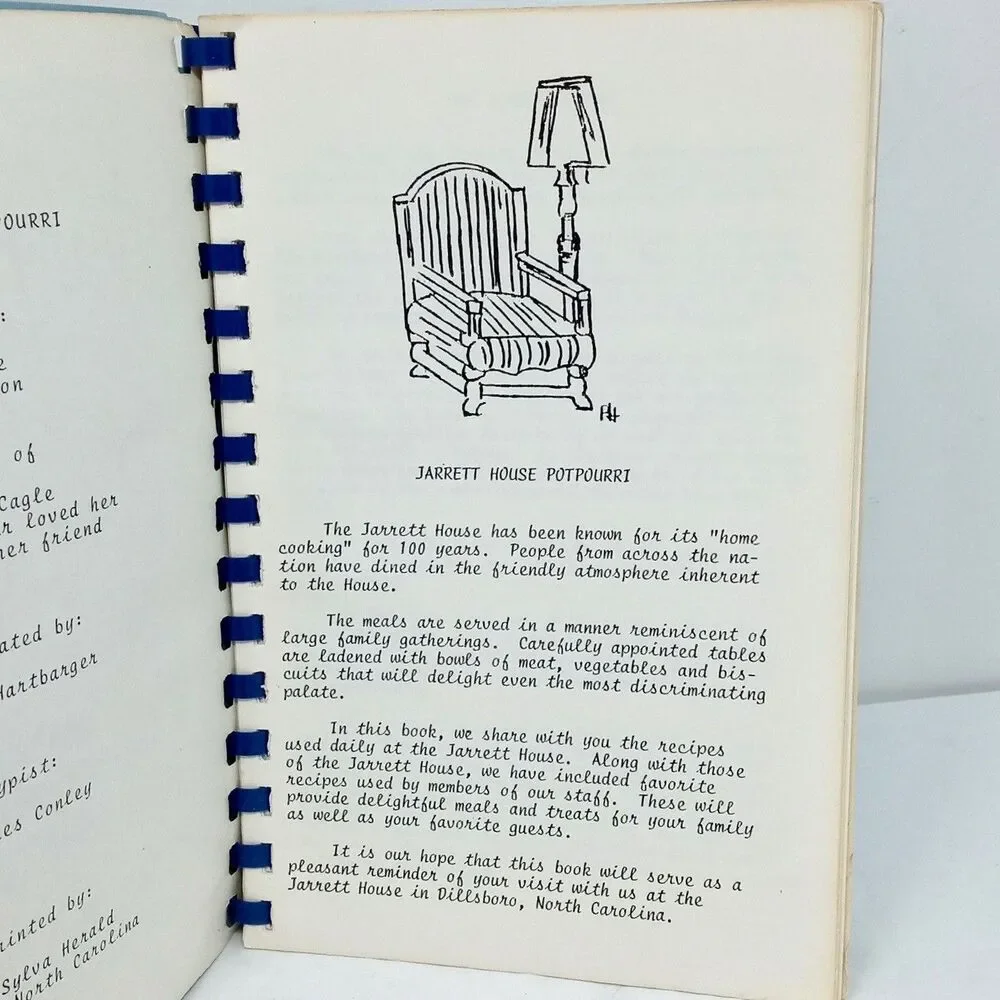 Jarrett House Potpourri Vintage Cookbook Dillsboro, North Carolina Spiralbound